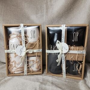 Lot Of 2 Rae Dunn Ceramic Sake Sip Sets Farmhouse Bar Cart Tiered Tray Decor New